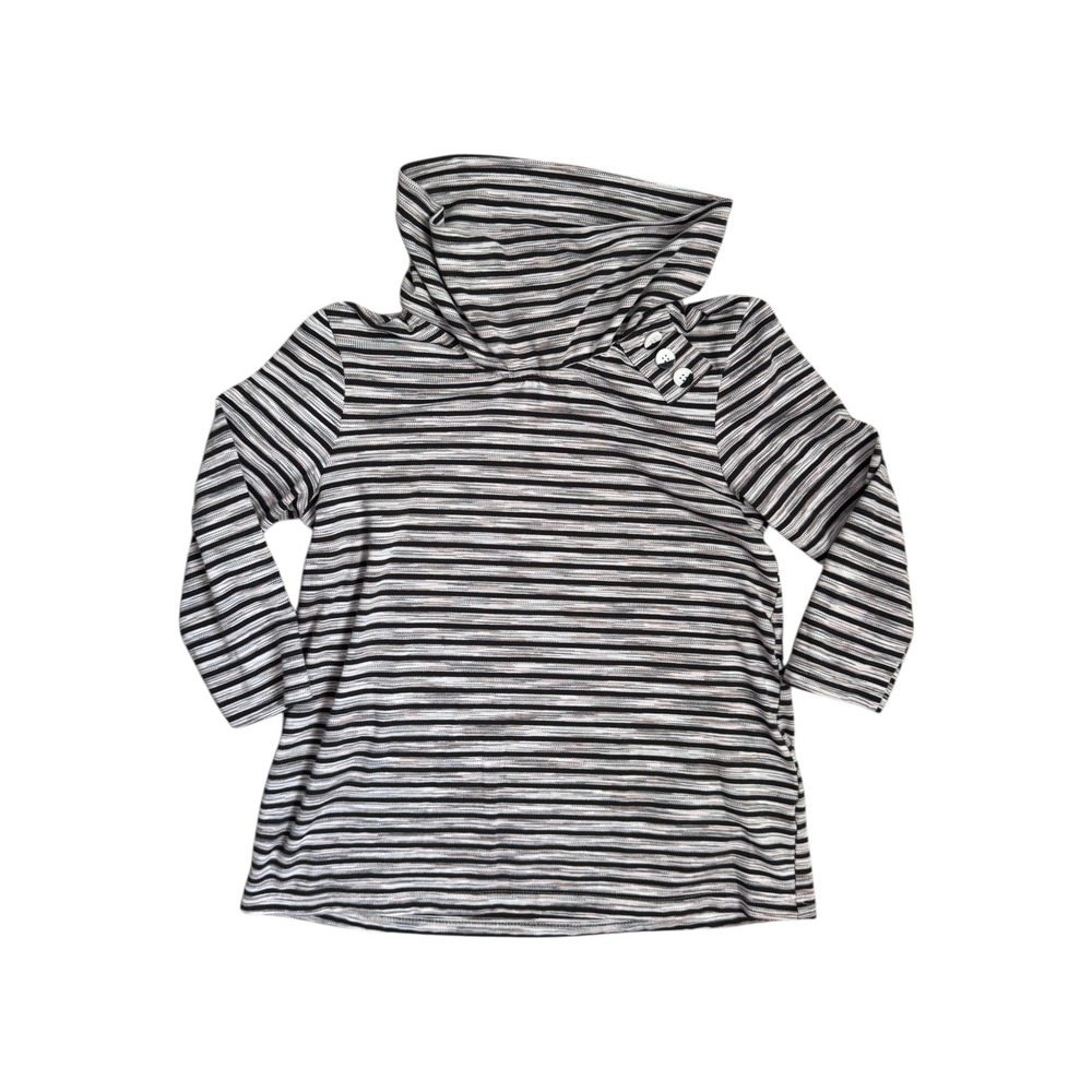 Top Ligne Evelyn & Arthur Women's Striped Cowl Neck 3/4 Sleeve Knit Top Black XS